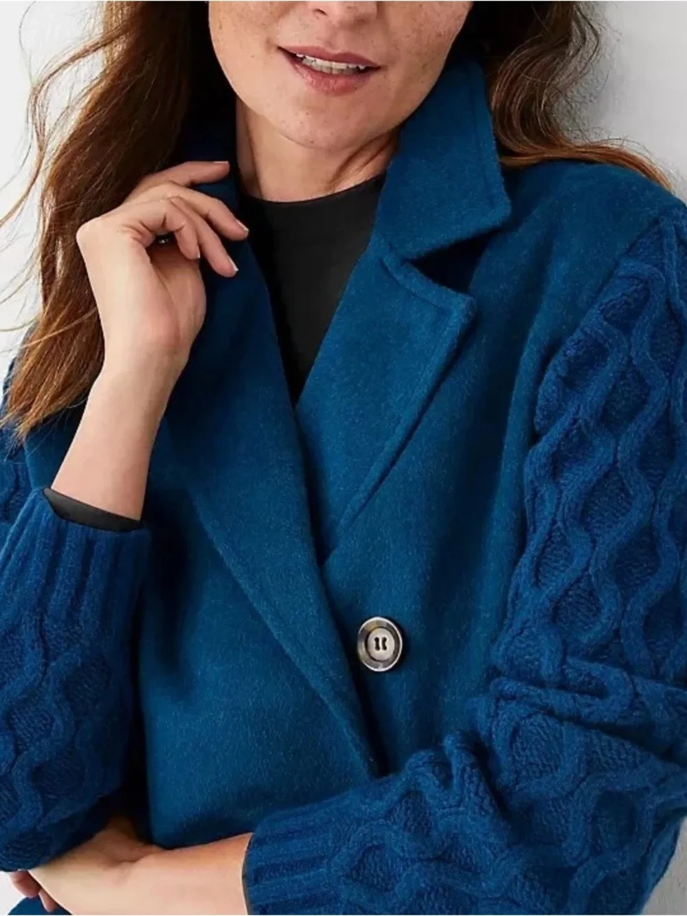 NWT Ann Taylor Blue Mixed Media Cable Coat Jacket Size S